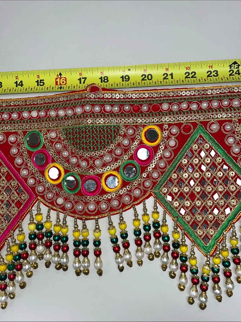 Source Unknown Red Multicolor Beaded and Mirror-Work Waistbelt
